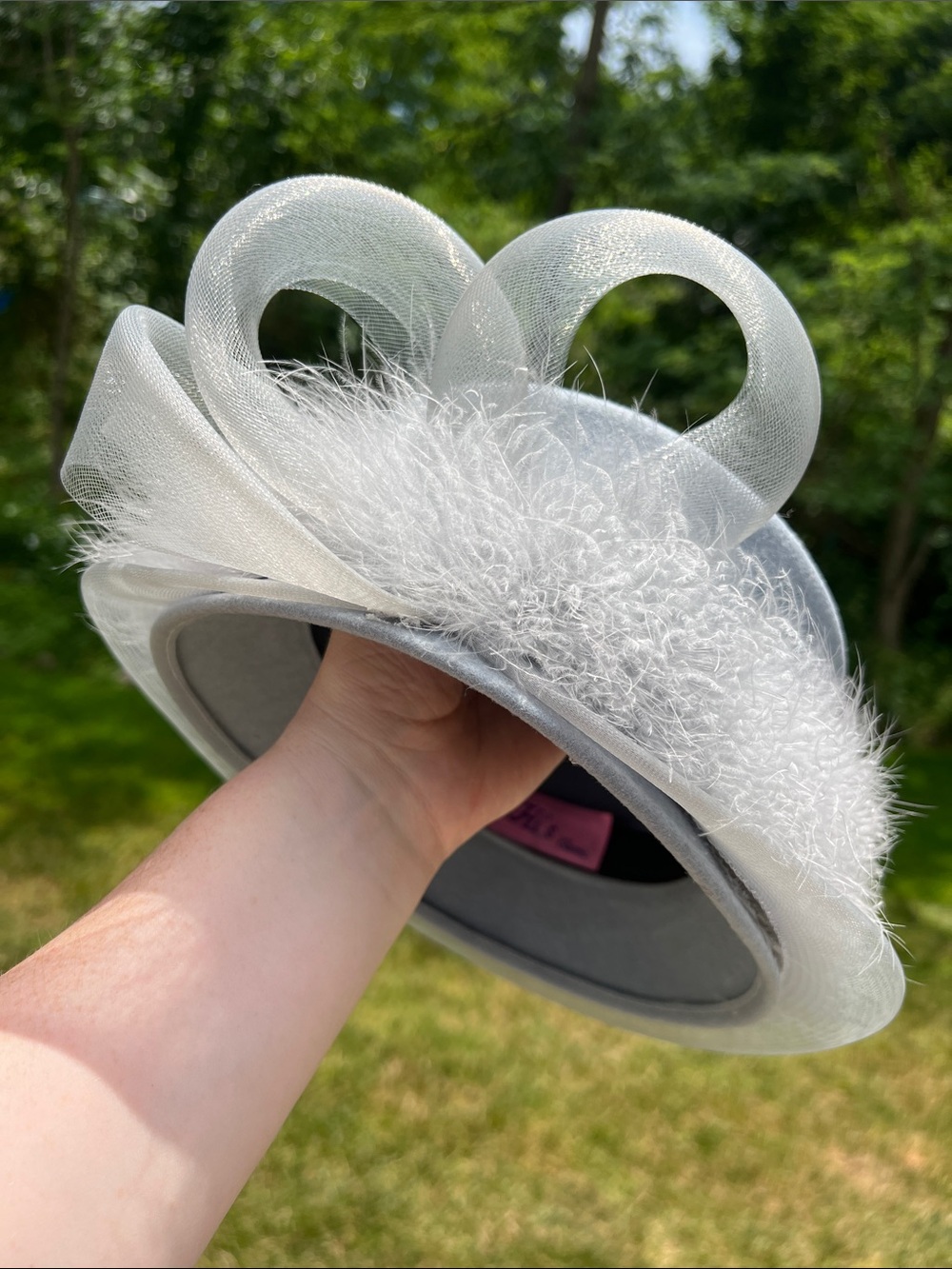 VTG Made in USA Hi’s Classic Grey Ostrich Feather Fascinator Derby 100% Wool Hat